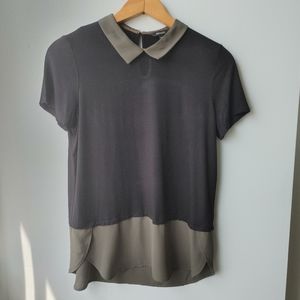 RW&Co soft comfy career or casual black top green faux collar and tail